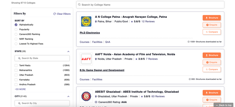 Revamping College Listing Pages