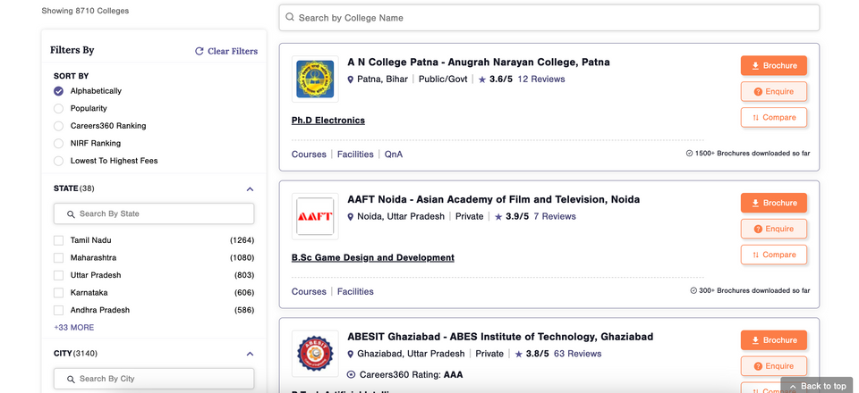 Revamping College Listing Pages